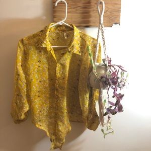 Yellow  flowered button up blouse